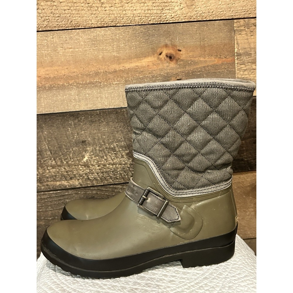 WOMENS SZ 9 SPERRY TOP SIDER OLIVE RUBBER‎ RAIN BOOTS MID CALF